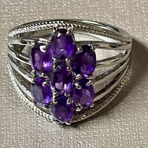 Silver Ring with Purple Gemstones
